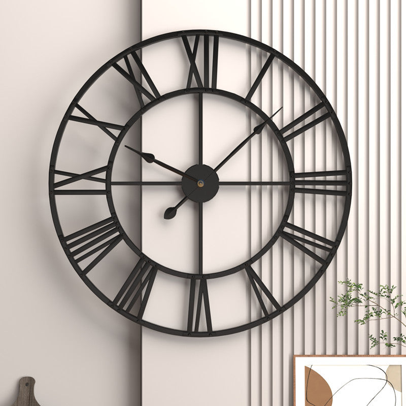 Black Round Metal Wall Clock - 24 inch, Classic Vintage Design for Living Room, Bedroom, and Study