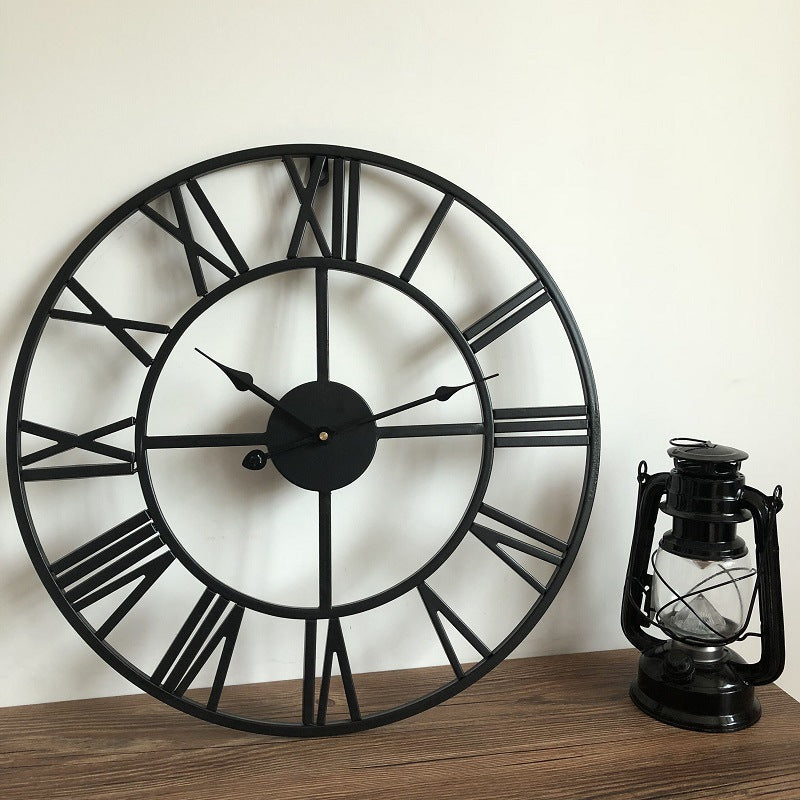 Black Round Metal Wall Clock - 24 inch, Classic Vintage Design for Living Room, Bedroom, and Study