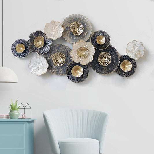 Exquisite Flowers Metal Wall Art - 53x27 Inches Resilient Metal for Living Room & Bedroom Walls