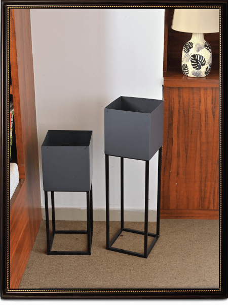 Black & Grey Metal Planter | Set of 2