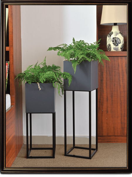 Black & Grey Metal Planter | Set of 2