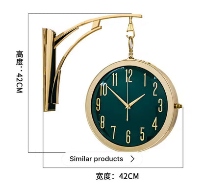 Dual Dial Metal Hanging Wall Clock [ Green & White]