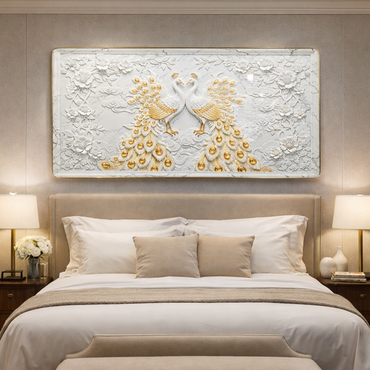 Premium Peacock Design Modern Crystal Wall Painting For Home [ 24 x 48 Inches ] Style 1