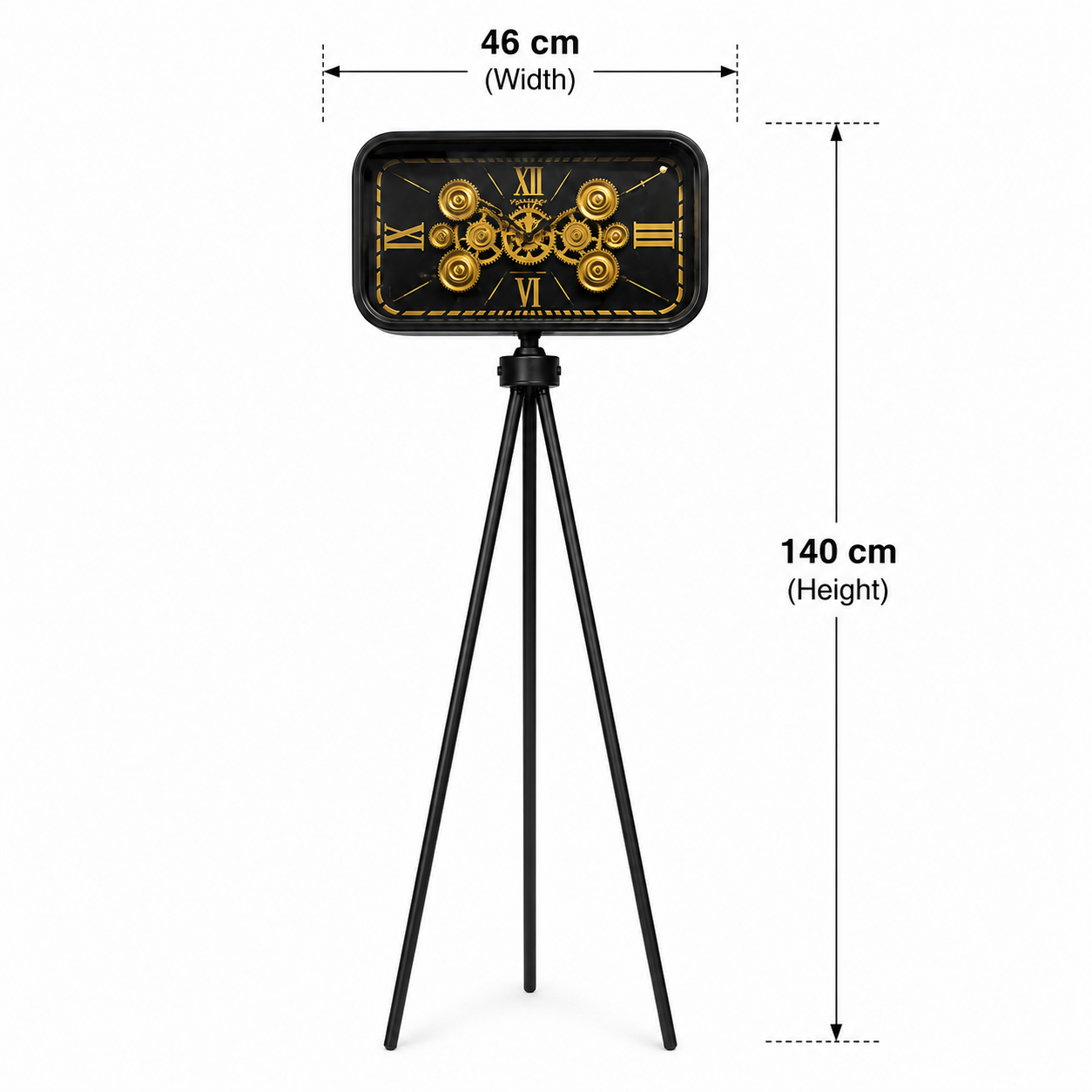 Mystic Motion Tripod Base Luxury Designer Floor Clock With Moving Gear Mechanism Buy Floor Clock Online (Steel Body) Black