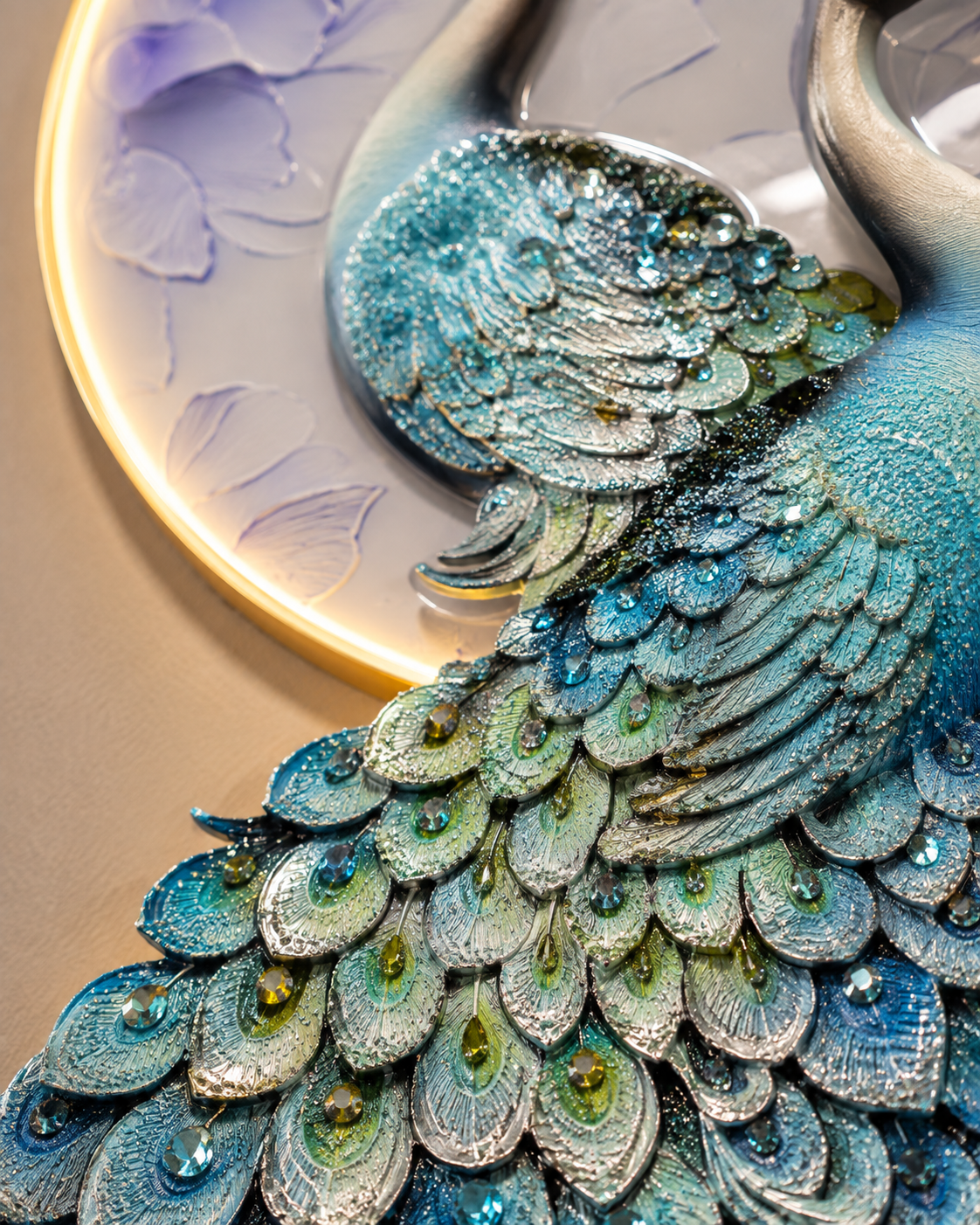 Peacock Design Modern Crystal Wall Art For Wall Decor With LED Light [ 64 x 24 Inches ]