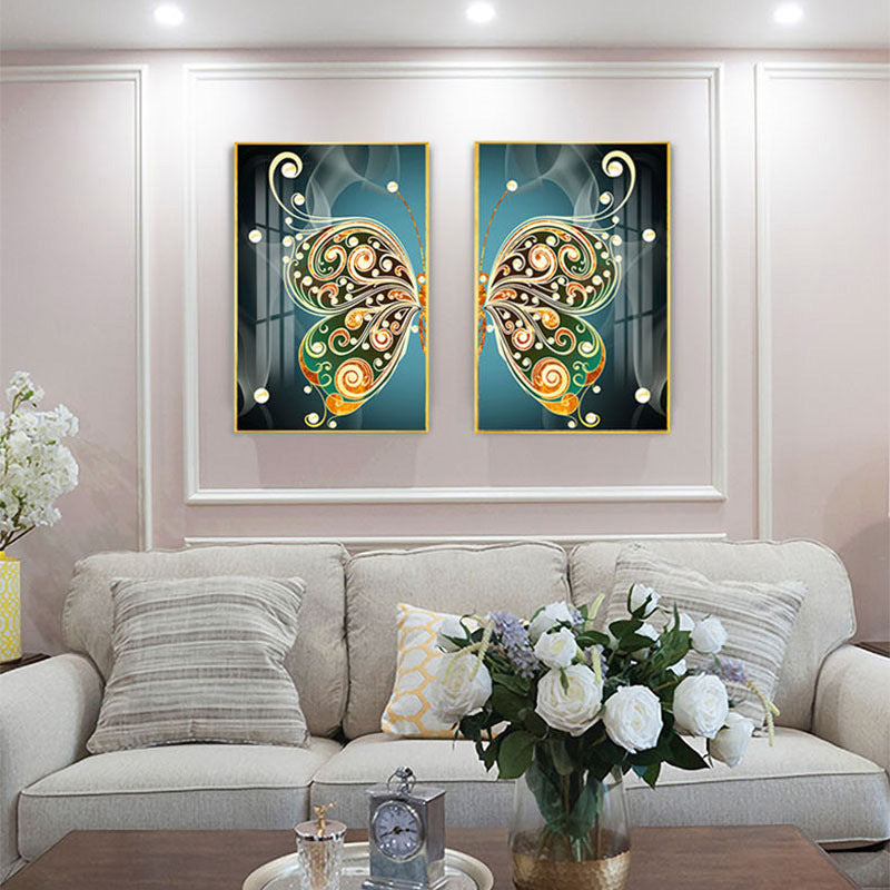 Modern Crystal Glass Painting Set - Pack of 2, 16x24 Inches Panels with Golden Frame