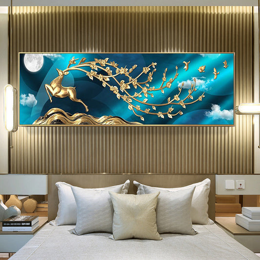 Modern Crystal Glass Painting Set with Metal Framing - 24x48" | Elegant Wall Decor