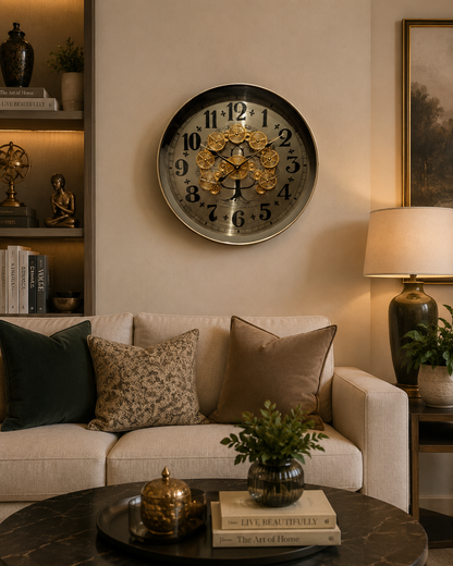 Phantom Dial Luxury Designer Wall Clock For Living Room With Moving Gear Mechanism Buy Wall Clock Online -  (Steel Body)