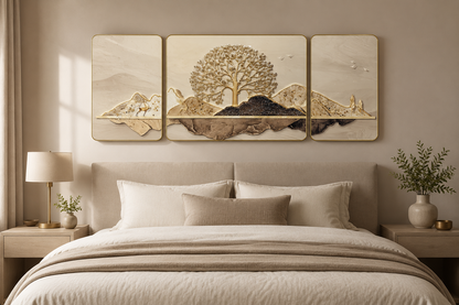 Modern Crystal Painting Set with Metal Framing - Golden Frame, Crystal & Glass Work [Set of 3 ]