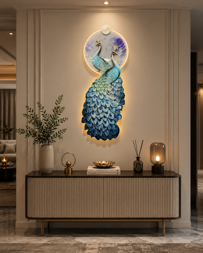 Peacock Design Modern Crystal Wall Art For Wall Decor With LED Light [ 64 x 24 Inches ]
