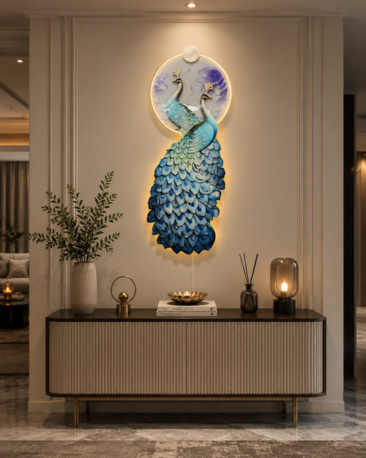Peacock Design Modern Crystal Wall Art For Wall Decor With LED Light [ 64 x 24 Inches ]