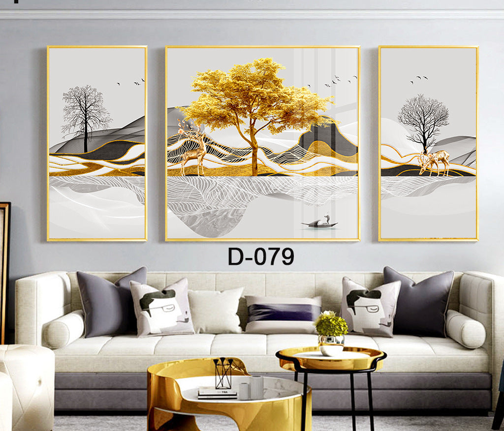 Modern Crystal Painting Set with Metal Framing - Golden Frame, Crystal & Glass Work [Set of 3 ]