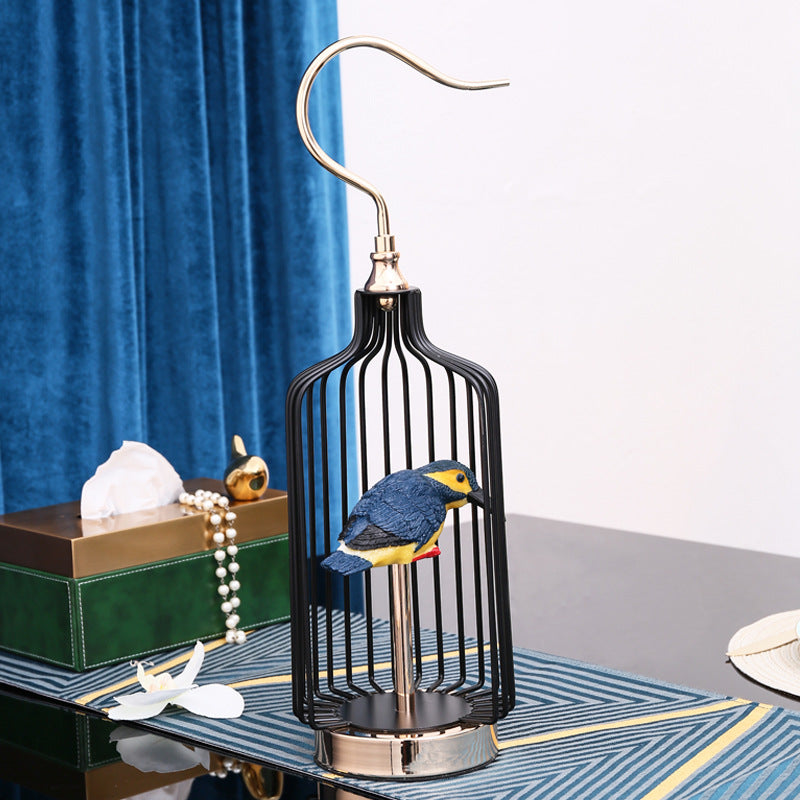 Showpiece Featuring a Bird inside a Metal Frame for Home Decor