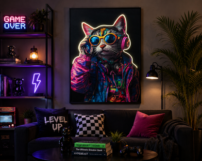 Cat Quirky Wall Art With LED Lights