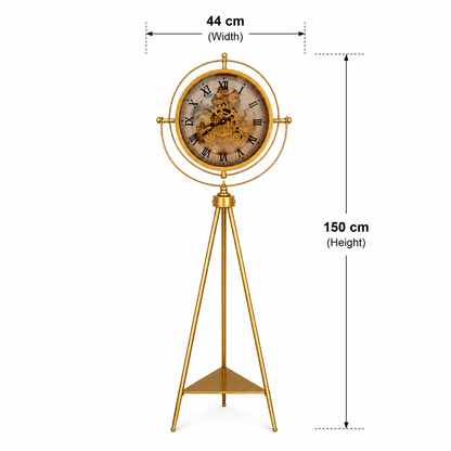 Phantom Dial Tripod Base Luxury Designer Floor Clock With Moving Gear Mechanism Buy Floor Clock Online - Gold (Steel Body)