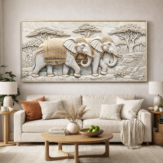 Premium Elephant Design Modern Crystal Wall Painting For Home [ 24 x 48 Inches ]