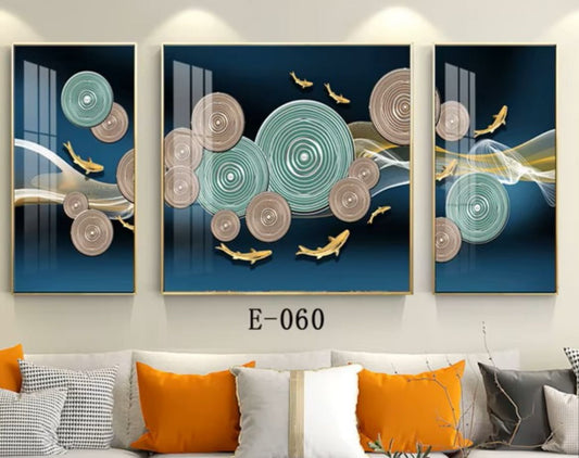 Modern Crystal Wall Paintings With PVC Framing - Set of 3 [Style -28]
