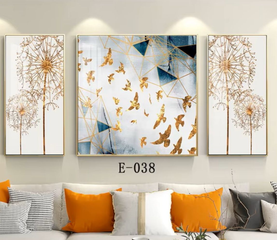 Modern Crystal Wall Paintings With PVC Framing - Set of 3 [Style -25]