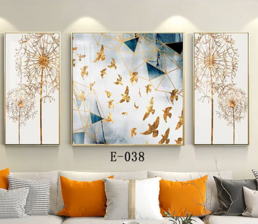 Modern Crystal Wall Paintings With PVC Framing - Set of 3 [Style -25]