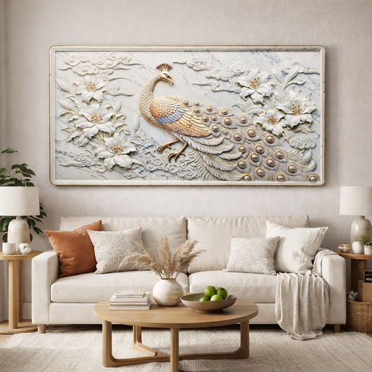 Premium Peacock Design Modern Crystal Wall Painting For Home [ 24 x 48 Inches ] Style 3