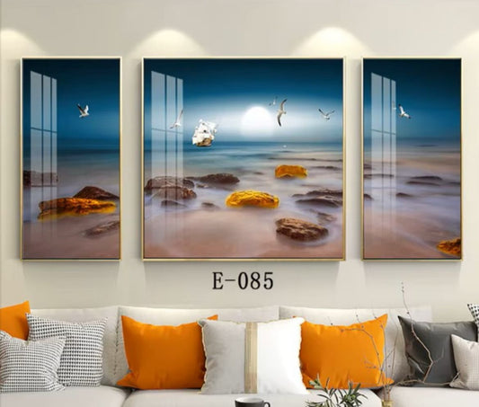 Modern Crystal Wall Paintings With PVC Framing - Set of 3 [Style -26]