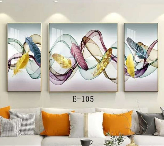 Modern Crystal Wall Paintings With PVC Framing - Set of 3 [Style -12]