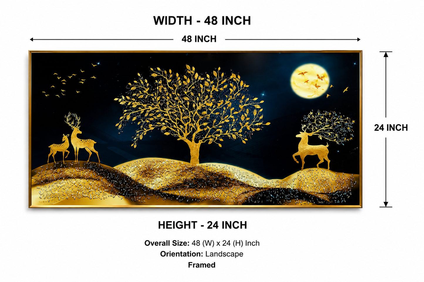 Modern Deer Crystal Wall Painting For Home [ 24 x 48 Inches ]