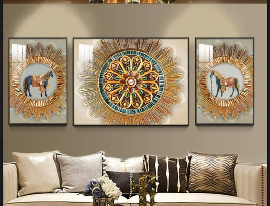 Modern Crystal Wall Paintings With PVC Framing - Set of 3 [Style -7]