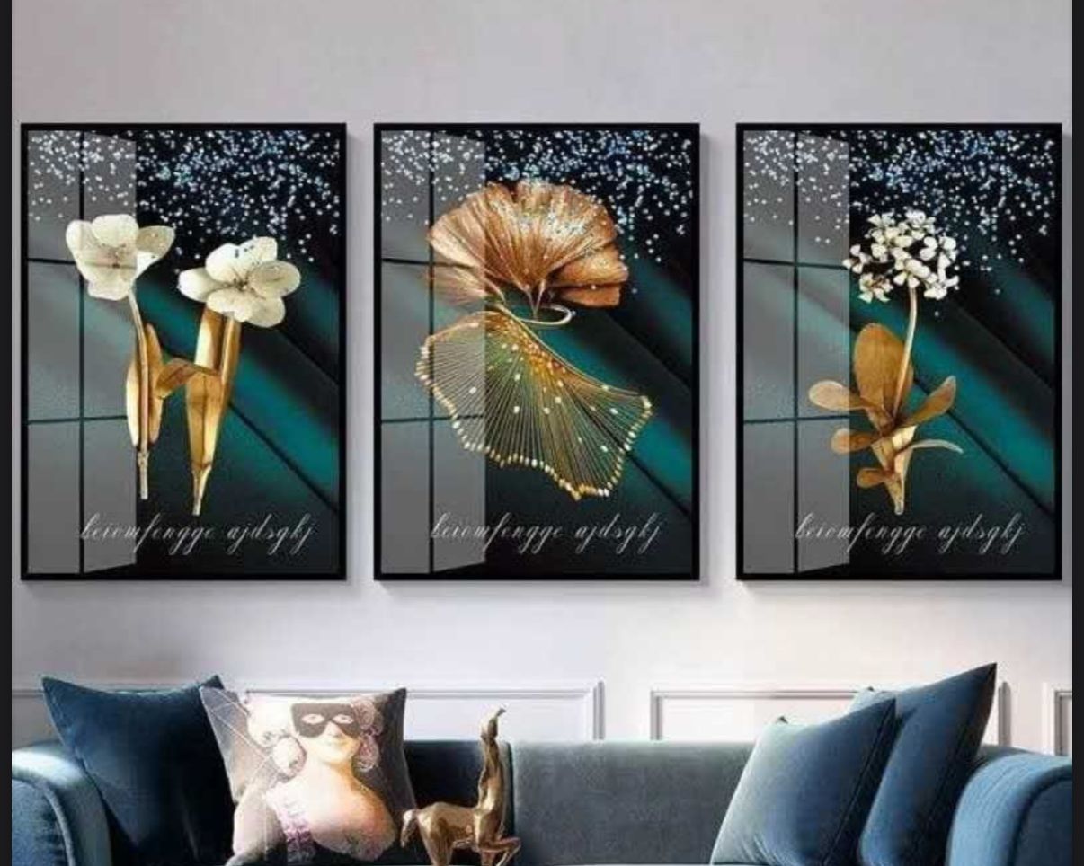 Modern Crystal Wall Paintings With PVC Framing - Set of 3 [Style -9]