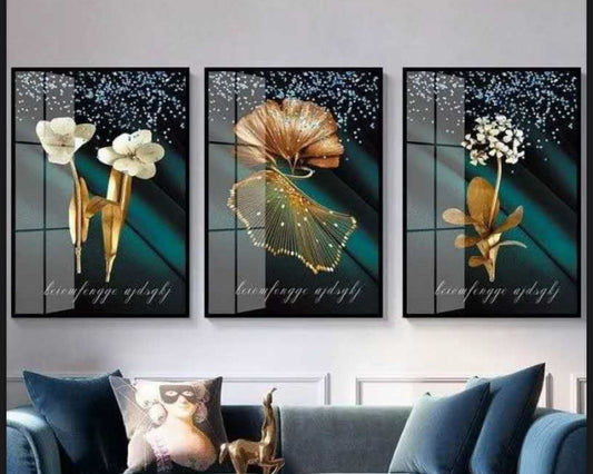 Modern Crystal Wall Paintings With PVC Framing - Set of 3 [Style -9]
