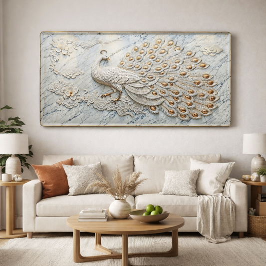 Premium Peacock Design Modern Crystal Wall Painting For Home [ 24 x 48 Inches ] Style 4