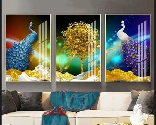 Modern Crystal Wall Paintings With PVC Framing - Set of 3 [Style -11]