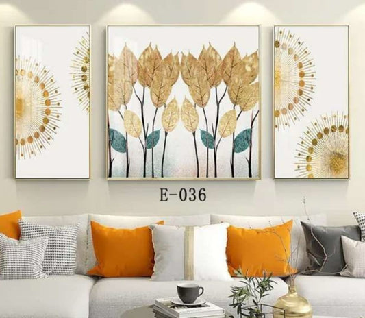 Modern Crystal Wall Paintings With PVC Framing - Set of 3 [Style -22]