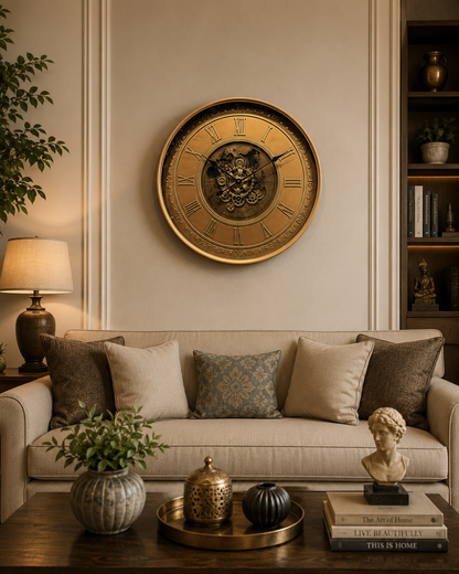 Golden Hour Luxury Designer Watches Wall Clock For Living Room With Moving Gear Mechanism Buy Wall Clock Online - Big (Steel Body)