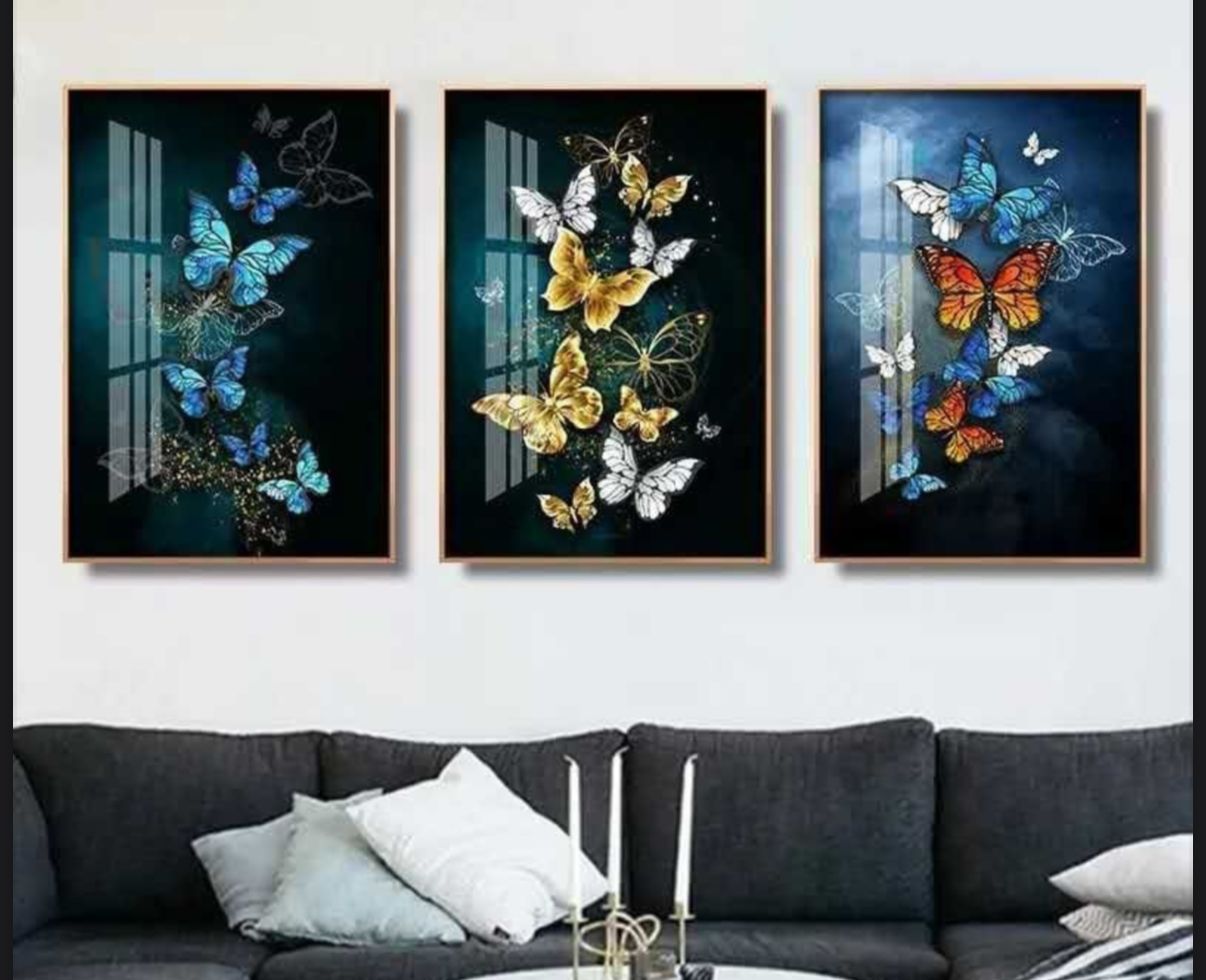 Modern Crystal Wall Paintings With PVC Framing - Set of 3 [Style -8]