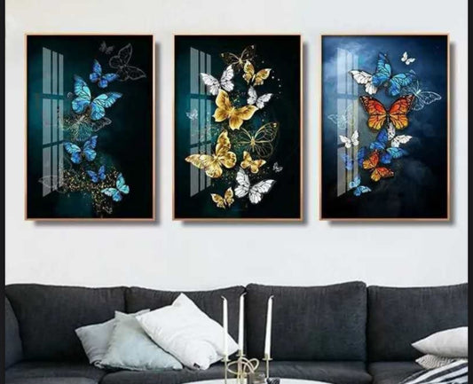 Modern Crystal Wall Paintings With PVC Framing - Set of 3 [Style -8]