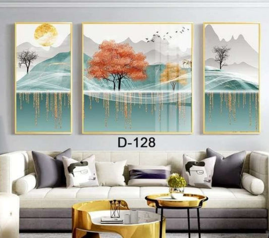 Modern Crystal Wall Paintings With PVC Framing - Set of 3 [Style -16]