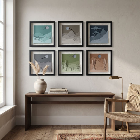 6-Piece Minimalist Landscape & Desert Framed Wall Art Set – Modern Nature Wall Décor for Living Room