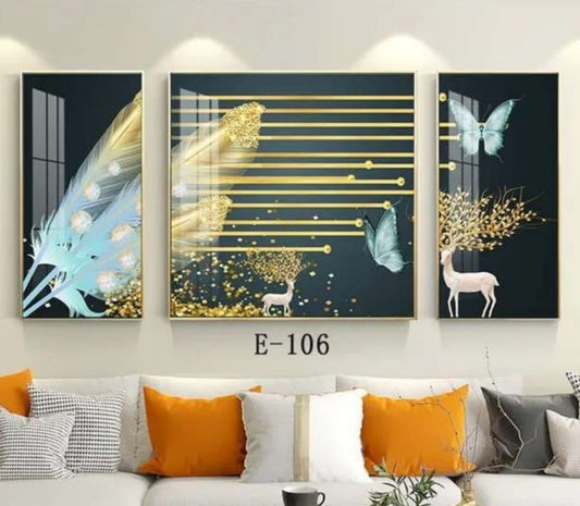 Modern Crystal Wall Paintings With PVC Framing - Set of 3 [Style -14]