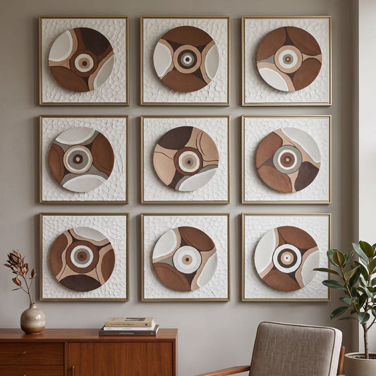 9-Piece 39-Piece 3D Abstract Textured Wall Art Set – Brown & Beige Modern Wall Décor for Living Room