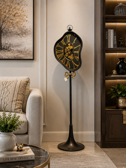 Mystic Motion Tripod Base Luxury Designer Floor Clock With Moving Gear Mechanism Buy Floor Clock Online (Steel Body) - Black
