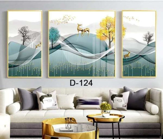 Modern Crystal Wall Paintings With PVC Framing - Set of 3 [Style -23]