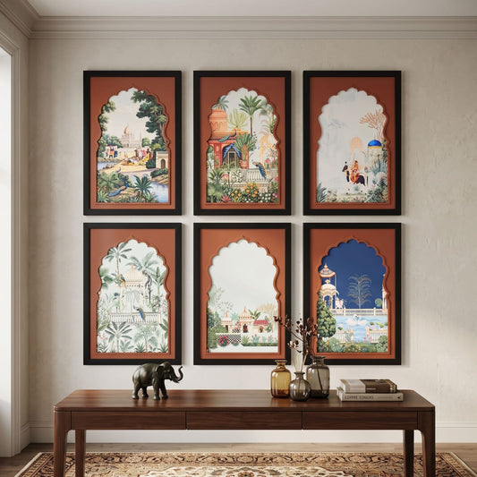 6 -Piece Indian Heritage Palace Wall Art Set – Traditional Luxury Wall Décor for Living Room