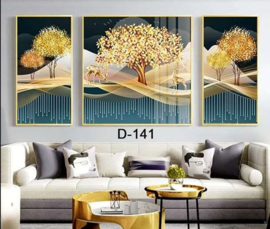 Modern Crystal Wall Paintings With PVC Framing - Set of 3 [Style -18]