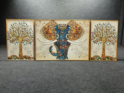 Modern Crystal Premium Elephant  Painting With Metal Framing For Wall Decor [ Pack of 3 ]
