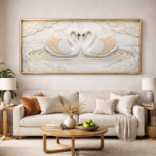 Premium Swan Design Modern Crystal Wall Painting For Home [ 24 x 48 Inches ]
