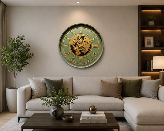 Timeless Tradition Luxury Designer Wall Clock For Living Room With Moving Gear Mechanism Buy Wall Clock Online - Big (Steel Body)