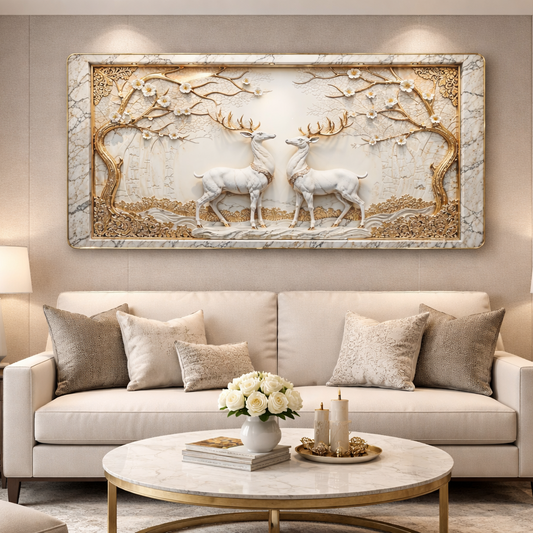 Premium Reindeer Design Modern Crystal Wall Painting For Home [ 24 x 48 Inches ]