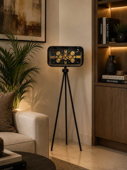 Mystic Motion Tripod Base Luxury Designer Floor Clock With Moving Gear Mechanism Buy Floor Clock Online (Steel Body) Black