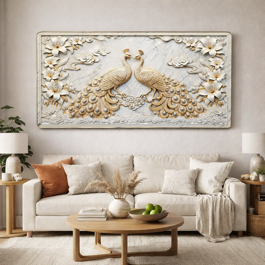 Premium Peacock Design Modern Crystal Wall Painting For Home [ 24 x 48 Inches ] Style 7